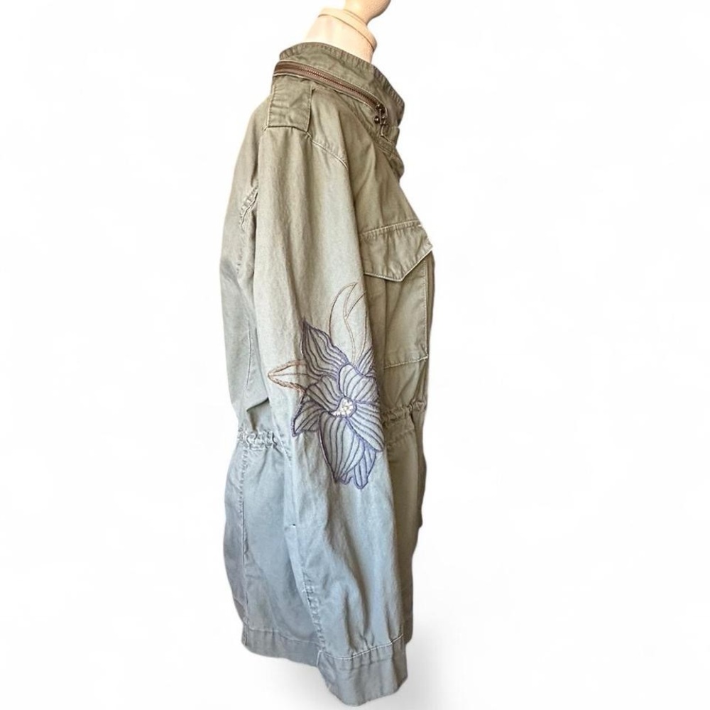 Kensie Utility Jacket in Light Olive Green with Floral Embroidery - Picture 5 of 14